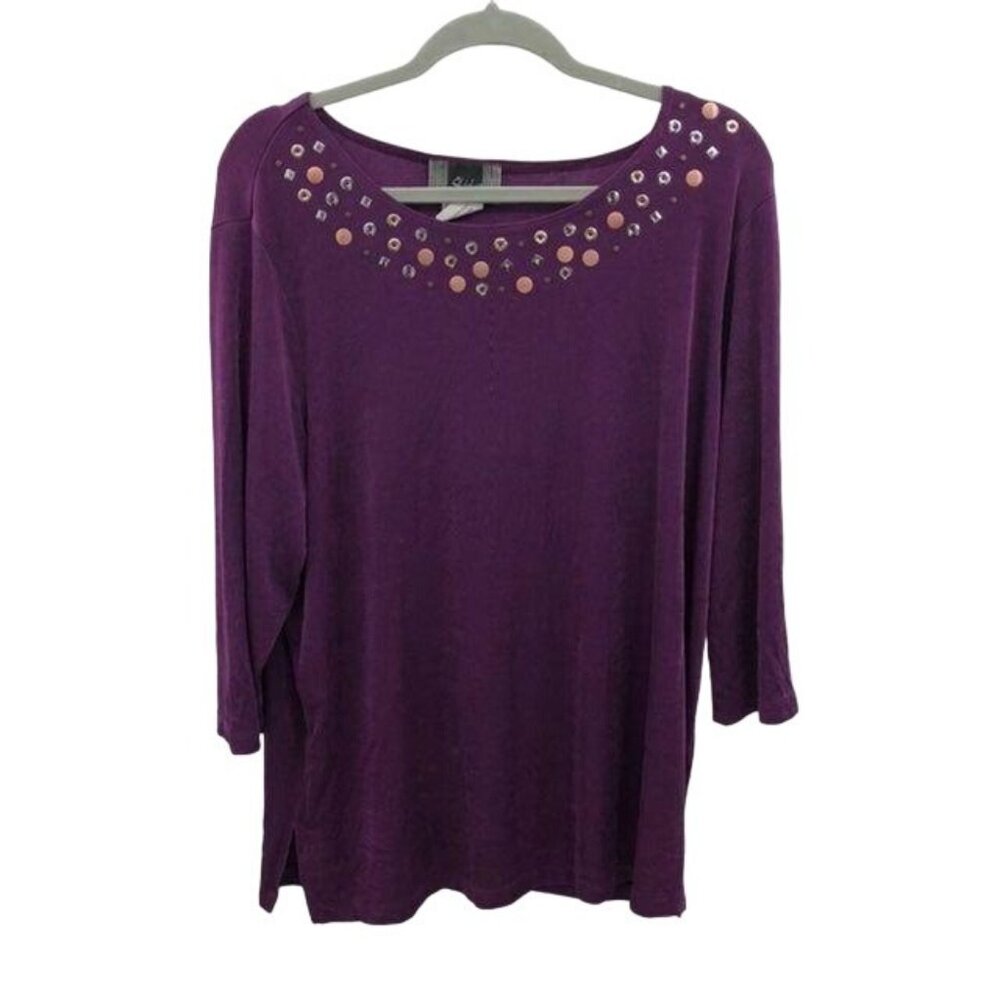 Slinky Purple Embellished Top Petite P1X Made USA Used